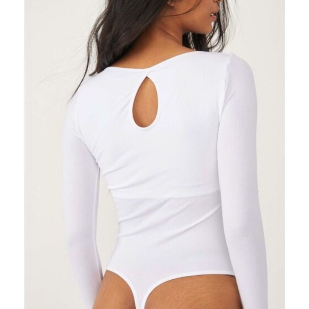 Free People White Long Sleeve Bodysuit